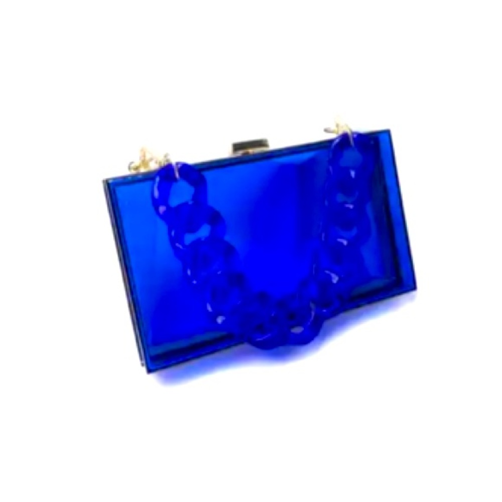 New Royal Blue Mini Acrylic Thick Chain Clear Clutch
